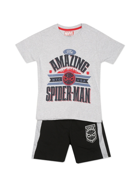 

Colt Boys Grey Melange & Black Spiderman Printed Pure Cotton T-shirt with Shorts