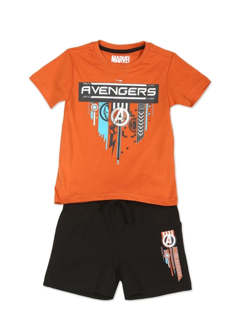 

Colt Boys Orange & Black Avengers Printed T-shirt with Shorts