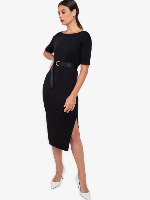 

ZALORA WORK Black Formal Sheath Midi Dress With Slit