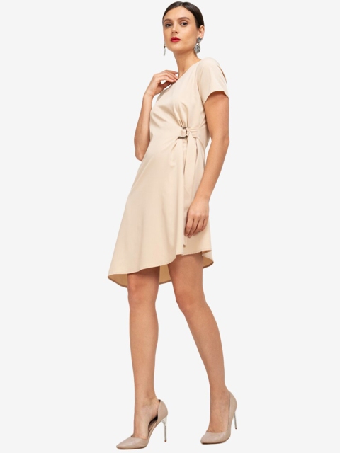 

ZALORA WORK Beige Solid Asymmetric Sheath Dress