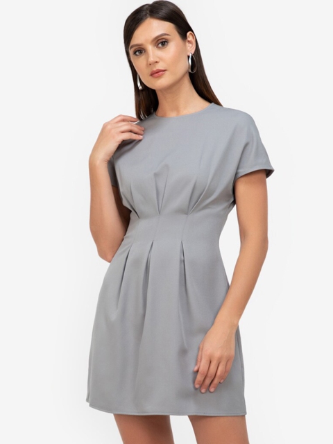 

ZALORA WORK Women Grey Solid Fit & Flare Mini Dress