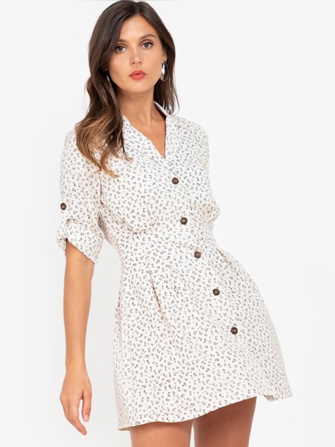 

ZALORA WORK Beige & Black Abstract Printed Fit & Flare Mini Dress