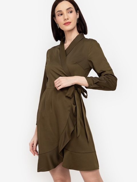 

ZALORA WORK Olive Green Tulip Warp Midi Dress