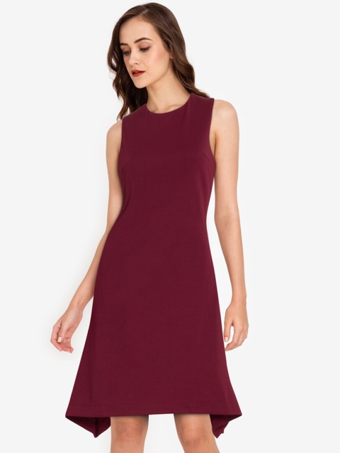 

ZALORA WORK Burgundy Solid Asymmetric Sheath Dress