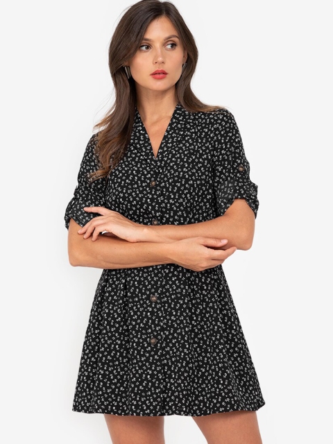 

ZALORA WORK Black & White Floral Shirt Mini Dress