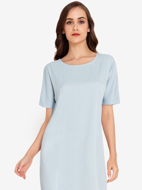

ZALORA WORK Women Blue Solid Round Neck Sheath Dress