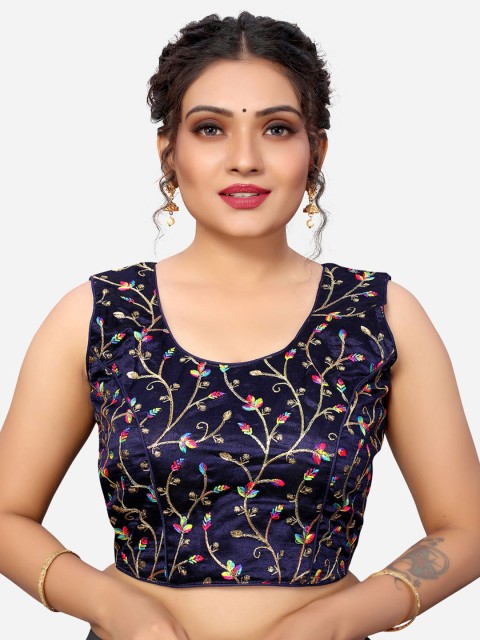 

SIRIL Women Blue Embroidered Silk Saree Blouse