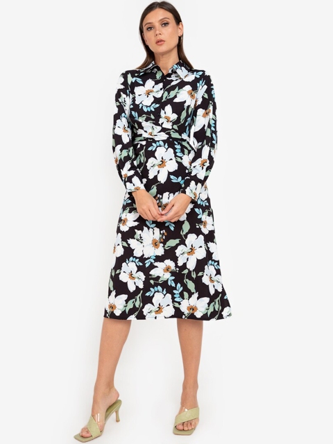 

ZALORA WORK Black & White Floral Sheath Midi Dress