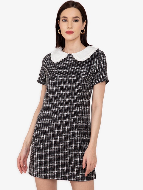 

ZALORA WORK Black & White Checked Peter Pan Collar Sheath Mini Dress