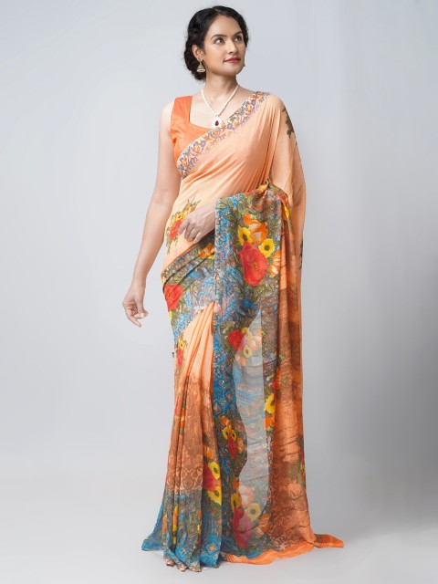 

Unnati Silks Peach-Coloured & Multicoloured Floral Patola Saree