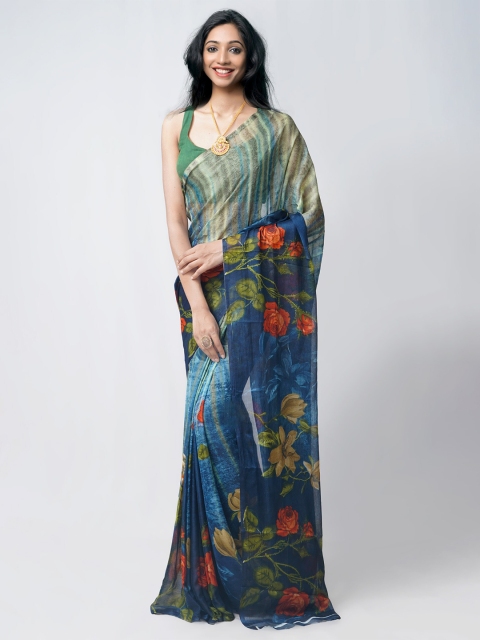 

Unnati Silks Blue & Red Floral Poly Chiffon Saree