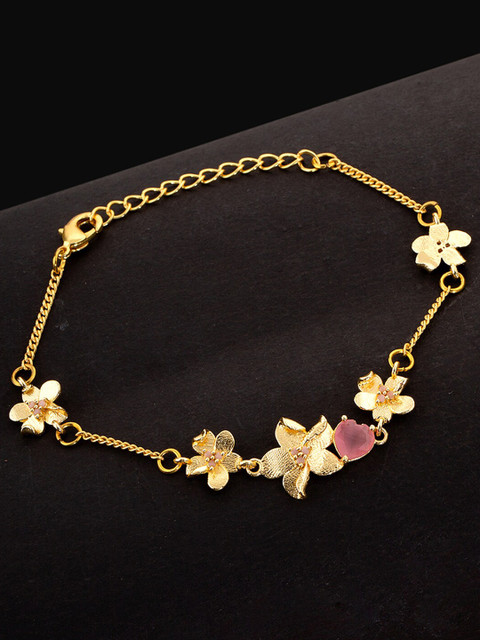 

Studio Voylla Women Gold-Toned & Pink Brass Enamelled Gold-Plated Link Bracelet