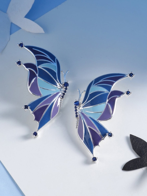 

Studio Voylla Silver-Toned Butterfly Wings Studs Earrings