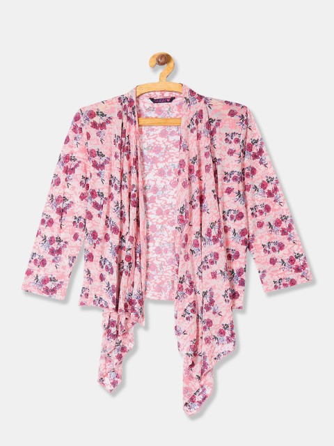 

Sugr Women Pink & Blue Floral Printed Shrug