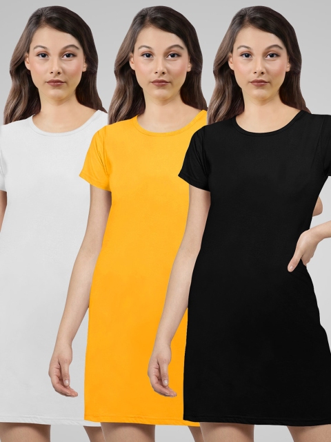 

Pootlu Women Black & Yellow Solid Longline Pure Cotton T-shirt Pack Of 3