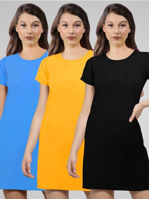 

Pootlu Women Pack Of 3 Blue, Black & Yellow T-shirts