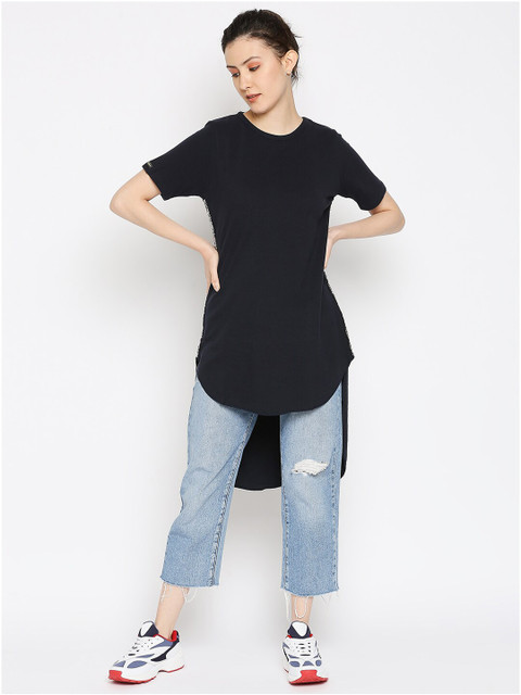 

CULT FICTION Navy Blue Placement Print High-Low Longline Top