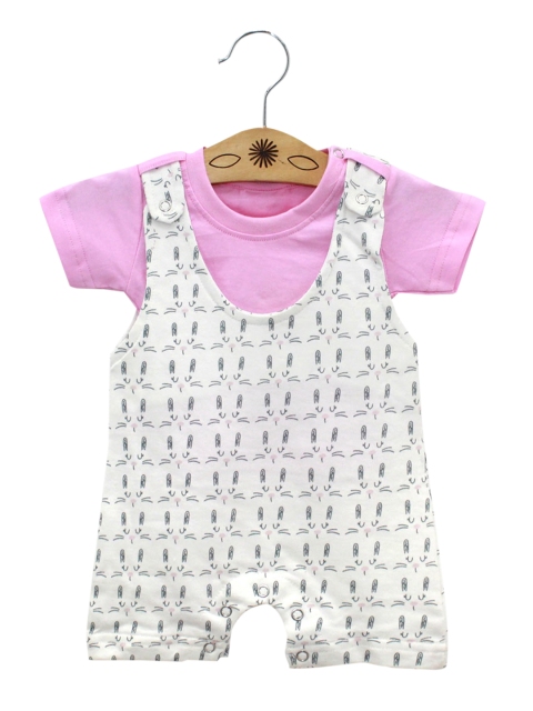 

Born Babies Unisex Infant Purple & White Printed Dungarees Set