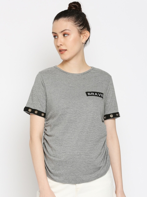 

CULT FICTION Women Grey Stripped T-shirt