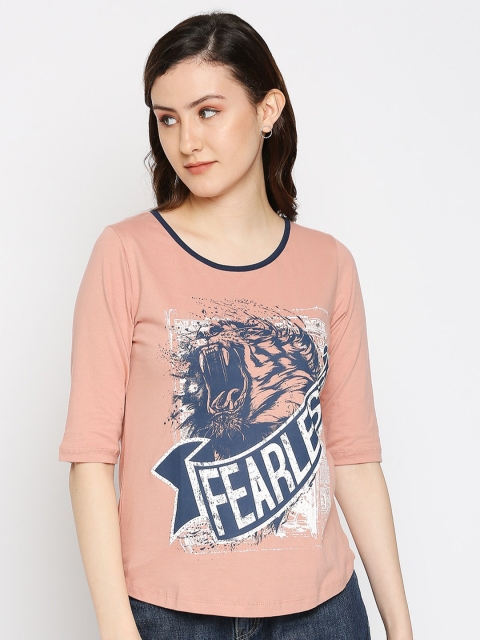 

CULT FICTION Women Peach-Coloured Printed T-shirt