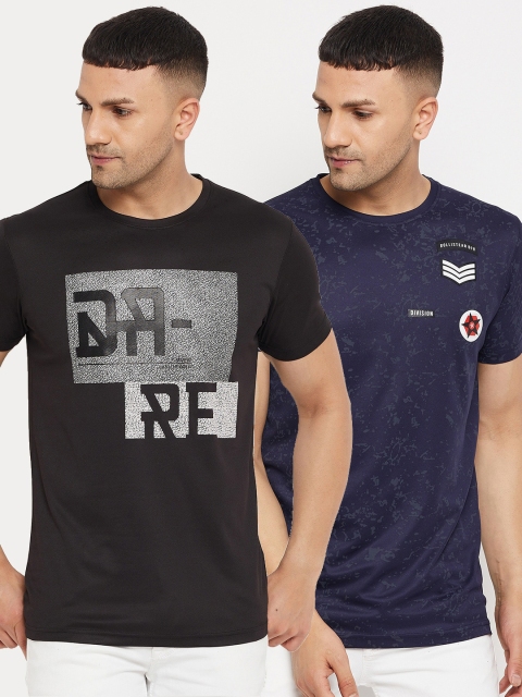 

Parcel Yard Men Black & Navy Blue Pack Of 2 Printed T-shirt