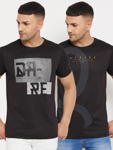 

Parcel Yard Men Black Typography Set of 2 Printed Cotton T-shirts