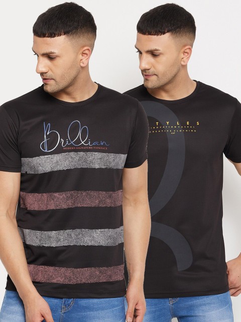

Parcel Yard Men Black Pack of 2 Typography Printed T-shirt
