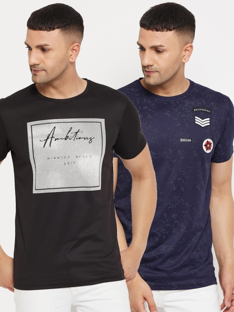 

Parcel Yard Men Black & Navy Blue Pack of 2 Graphic Printed T-shirt