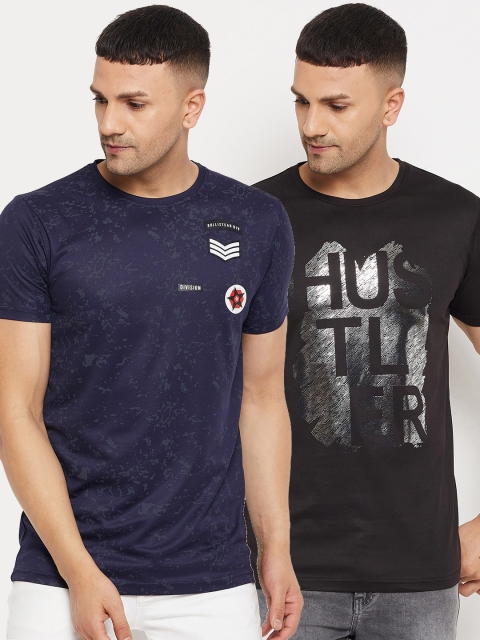 

Parcel Yard Men Pack Of 2 Printed Cotton T-shirts, Navy blue
