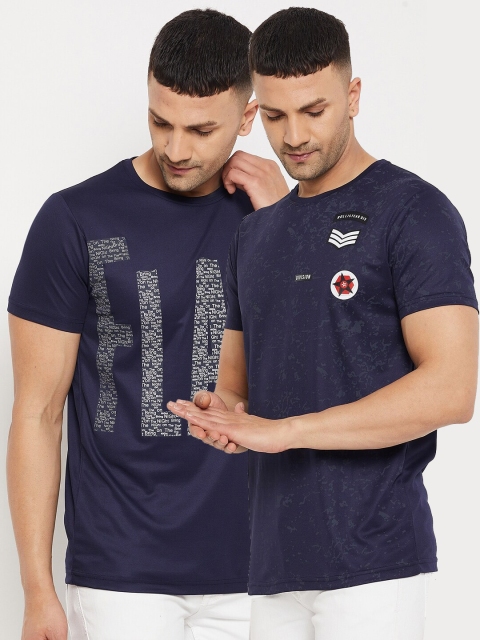 

Parcel Yard Men Navy Blue Typography 2 Applique T-shirt
