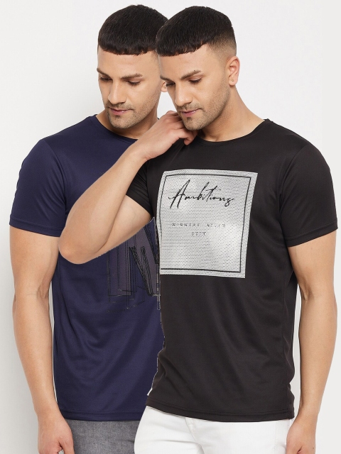 

Parcel Yard Men Black & Navy Blue Set of 2 Printed Cotton T-shirt