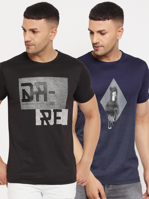 

Parcel Yard Men Black & Navy Blue Typography 2 Printed T-shirt
