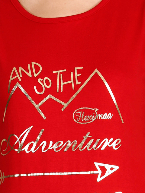 

Fleximaa Women Red Typography Printed T-shirt
