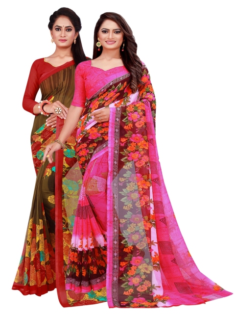 

KALINI Pack of 2 Floral Pure Georgette Sarees, Pink