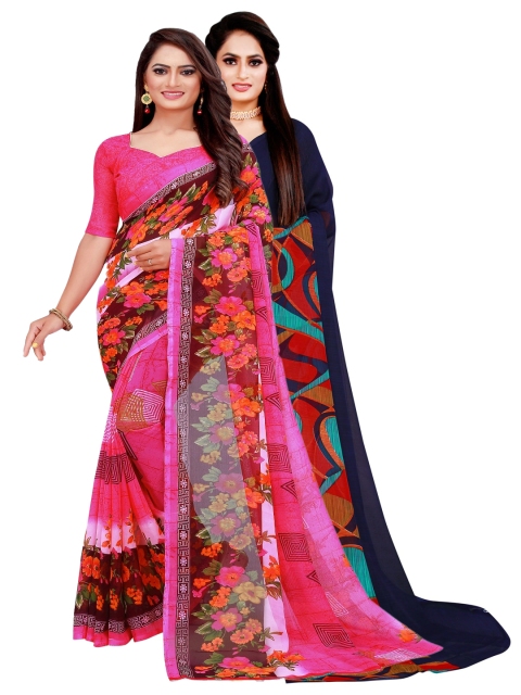 

KALINI Pack of 2 Pure Georgette Sarees, Navy blue