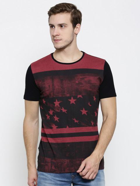

SF JEANS by Pantaloons Black & Maroon Printed T-shirt