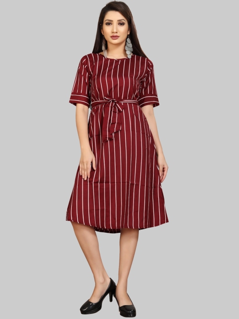 

MODLI 20 FASHION Maroon Striped A-Line Dress