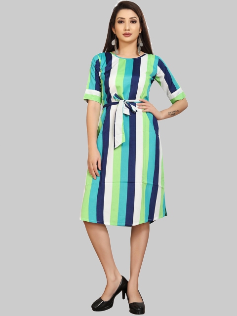 

MODLI 20 FASHION Multicoloured Striped Crepe A-Line Dress, Multi