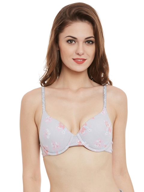 

Clovia Grey Floral Print Half-Coverage T-shirt Bra BR0678P0140