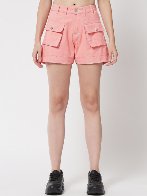 

River Of Design Jeans Women Peach-Coloured High-Rise Denim Shorts
