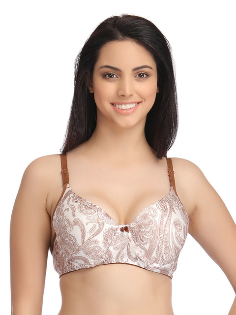 

Clovia Brown Floral Print Full-Coverage T-shirt Bra BR0819P0640