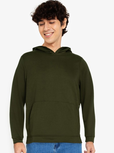 

ZALORA BASICS Men Green Solid Hooded Sweatshirt