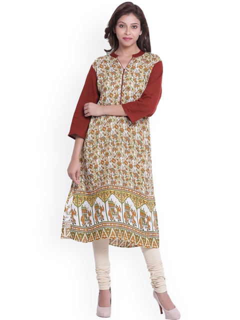 

Aimbee Women White & Brown Printed Straight Kurta
