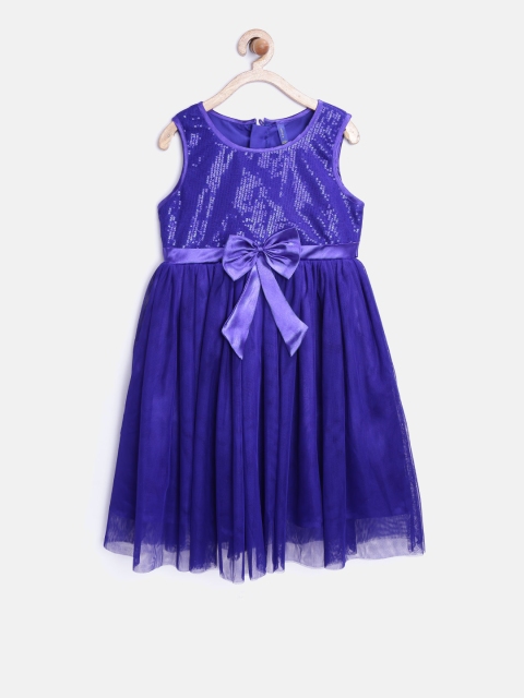 

YK Girls Blue Sequinned Fit and Flare Dress