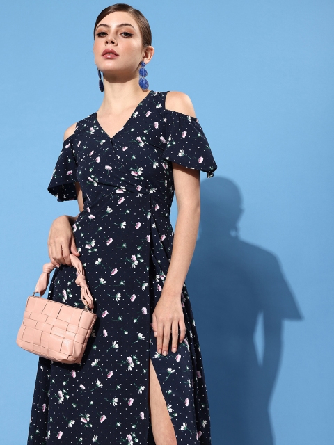 

StyleCast Women Alluring Navy Blue Floral Peekaboo Bottom Dress