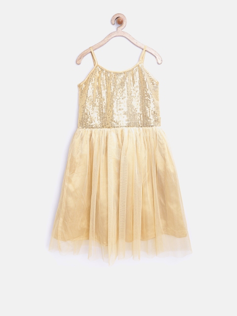 

YK Girls Gold-Toned Sequinned Fit and Flare Dress