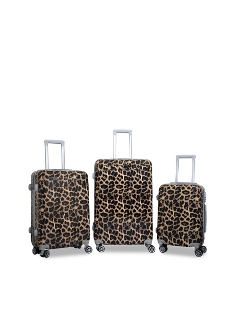 

Polo Class Set of 3 Black & Beige Animal Printed Hard Sided Cabin Trolley Suitcase