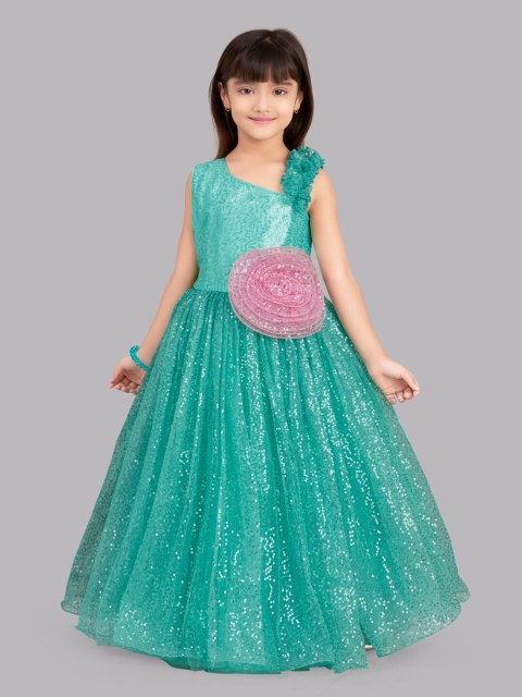 

Pink Chick Sea Green Embellished Net Maxi Dress
