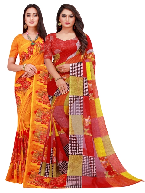 

KALINI Pack Of 2 Orange & Red Georgette Saree