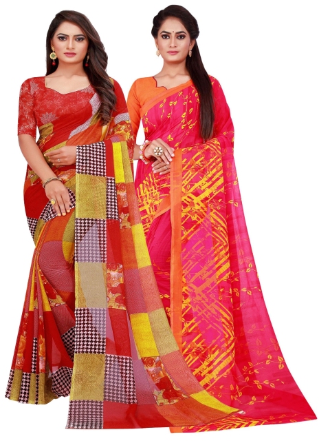 

KALINI Pack of 2 Pure Georgette Sarees, Red